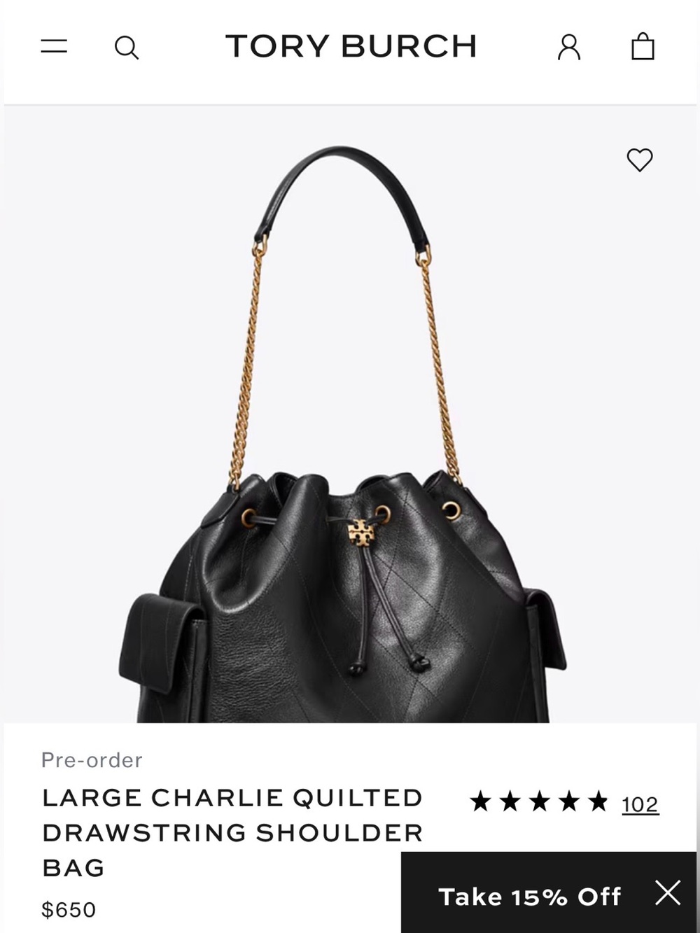 LARGE CHARLIE QUILTED DRAWSTRING SHOULDER BAG - Picture 4 of 6